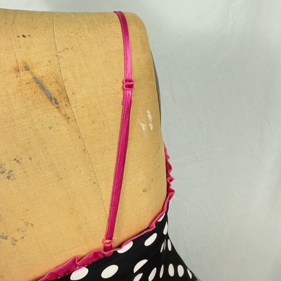 jenni by Jennifer Moore Black Nighty Polka Dots Pink Satin Trim Size Small - Picture 9 of 12